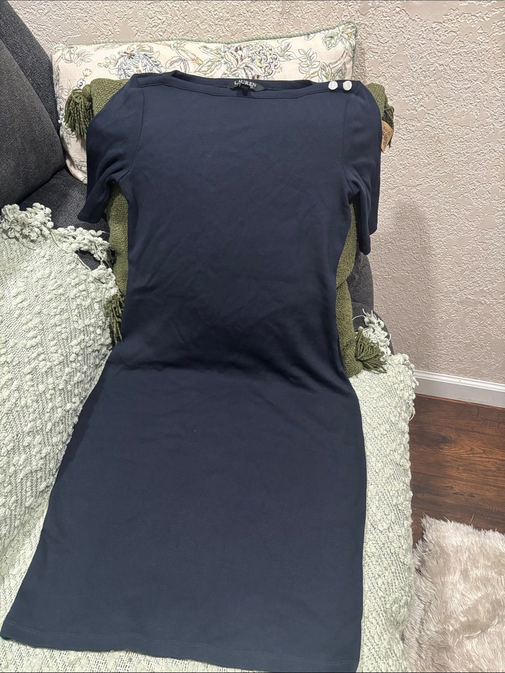 Lauren Ralph Lauren Navy Short-Sleeve Midi Dress with Shoulder Buttons